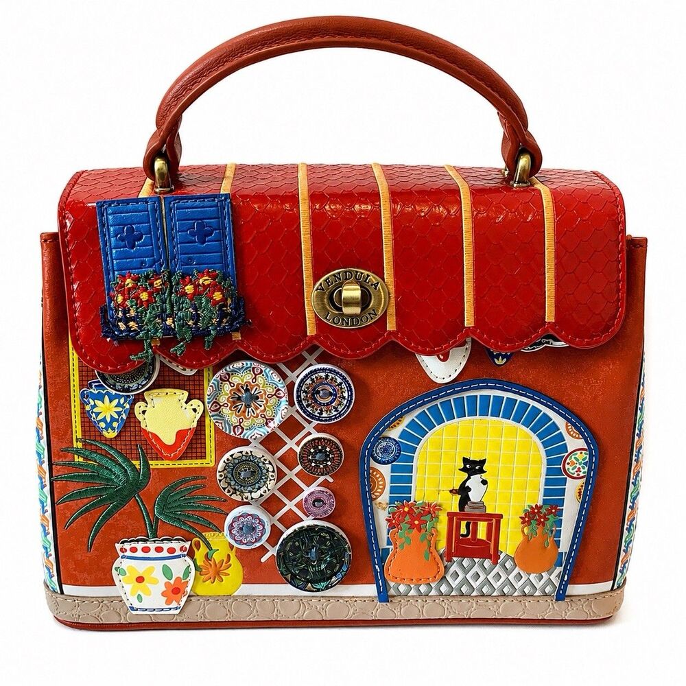 Vendula London Ceramica Handbag Purse Boutique Pottery Clay Cat Cafe Red